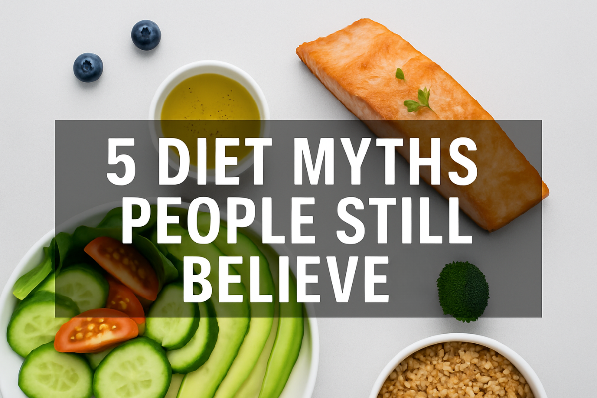 Healthy balanced meal with salmon, vegetables, and quinoa illustrating common diet myths people still believe