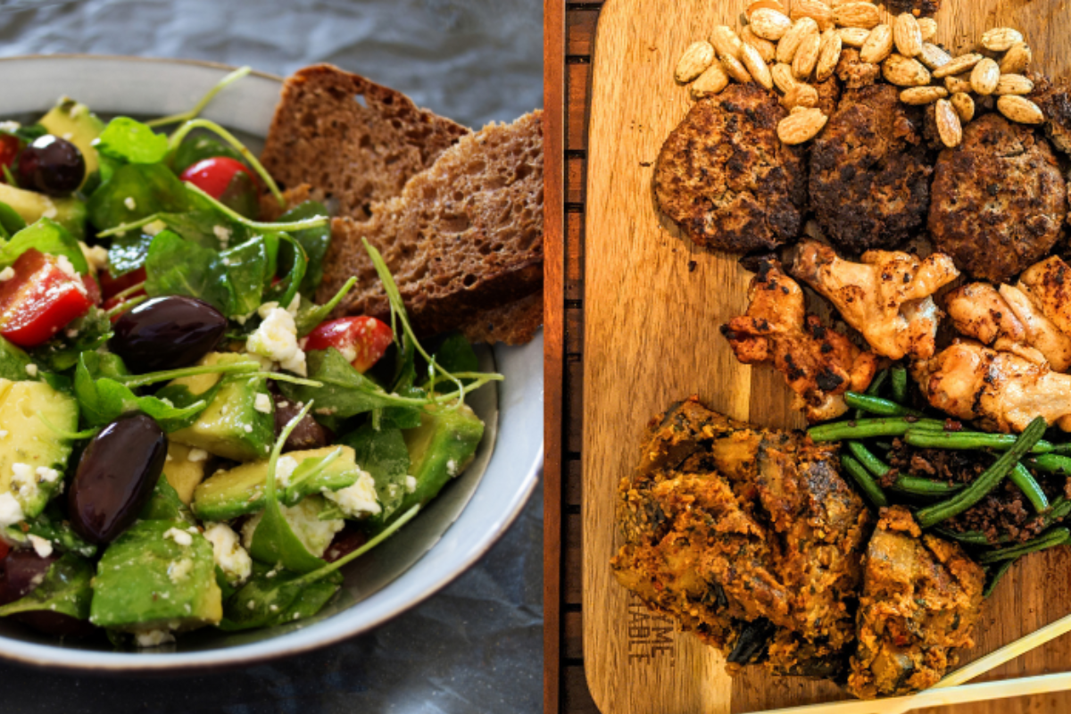 Shows an image of a mediterranean dish and a keto dish.