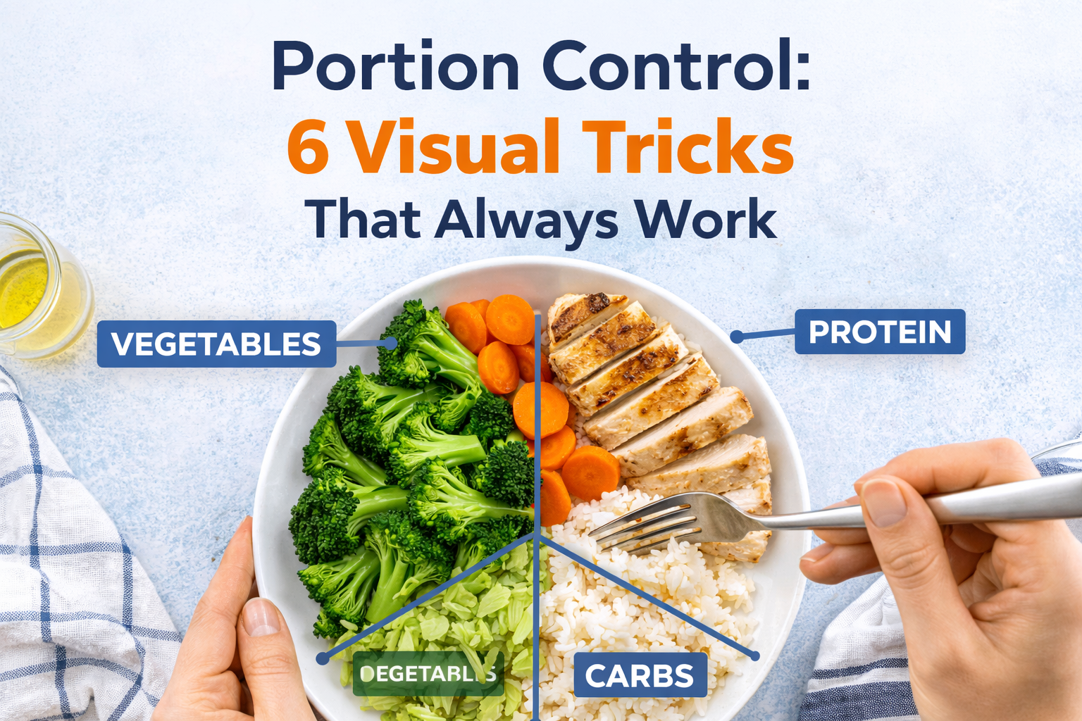 Balanced plate showing portion control with vegetables, protein, and carbs for weight loss